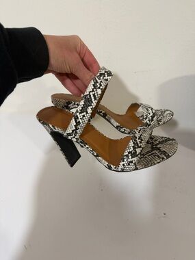 Snake-Print Black & White Strappy Heel Sandals